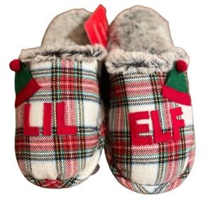 NWT- Wondershop- Kids Plaid Plush "Lil Elf" Christmas Slippers.
